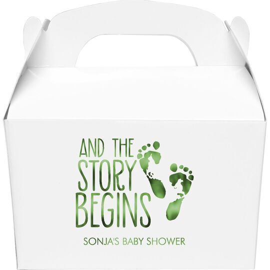 And The Story Begins with Baby Feet Gable Favor Boxes